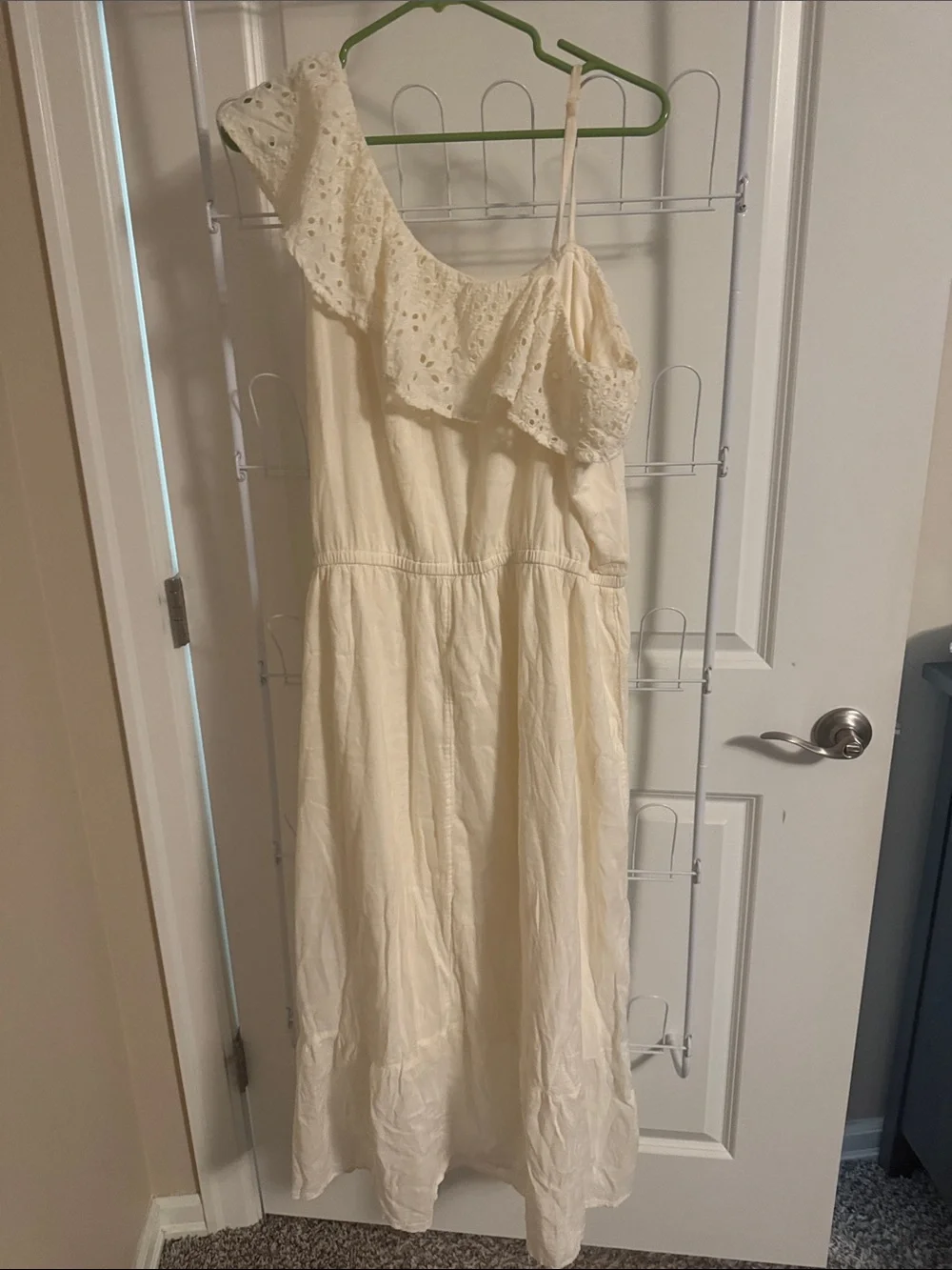 Old Navy Ivory One-Shoulder Eyelet Ruffle Midi Dress